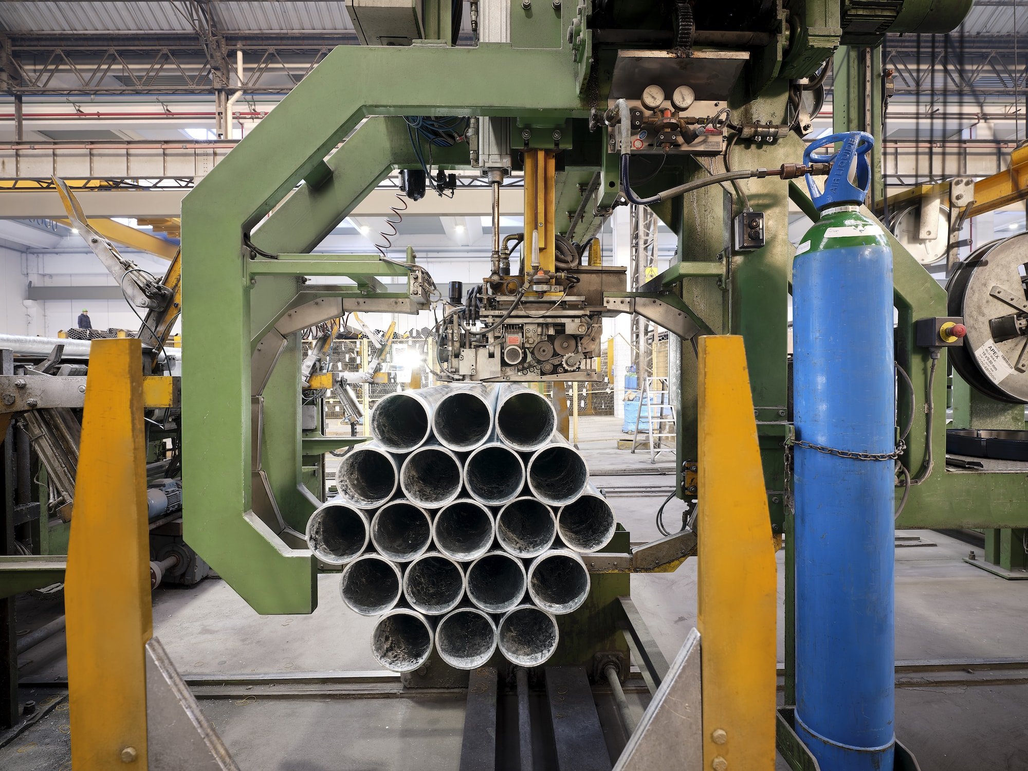 Steel pipes in production